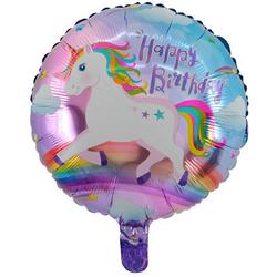 Folieballon Happy birthday eenhoorn rond 45x45cm